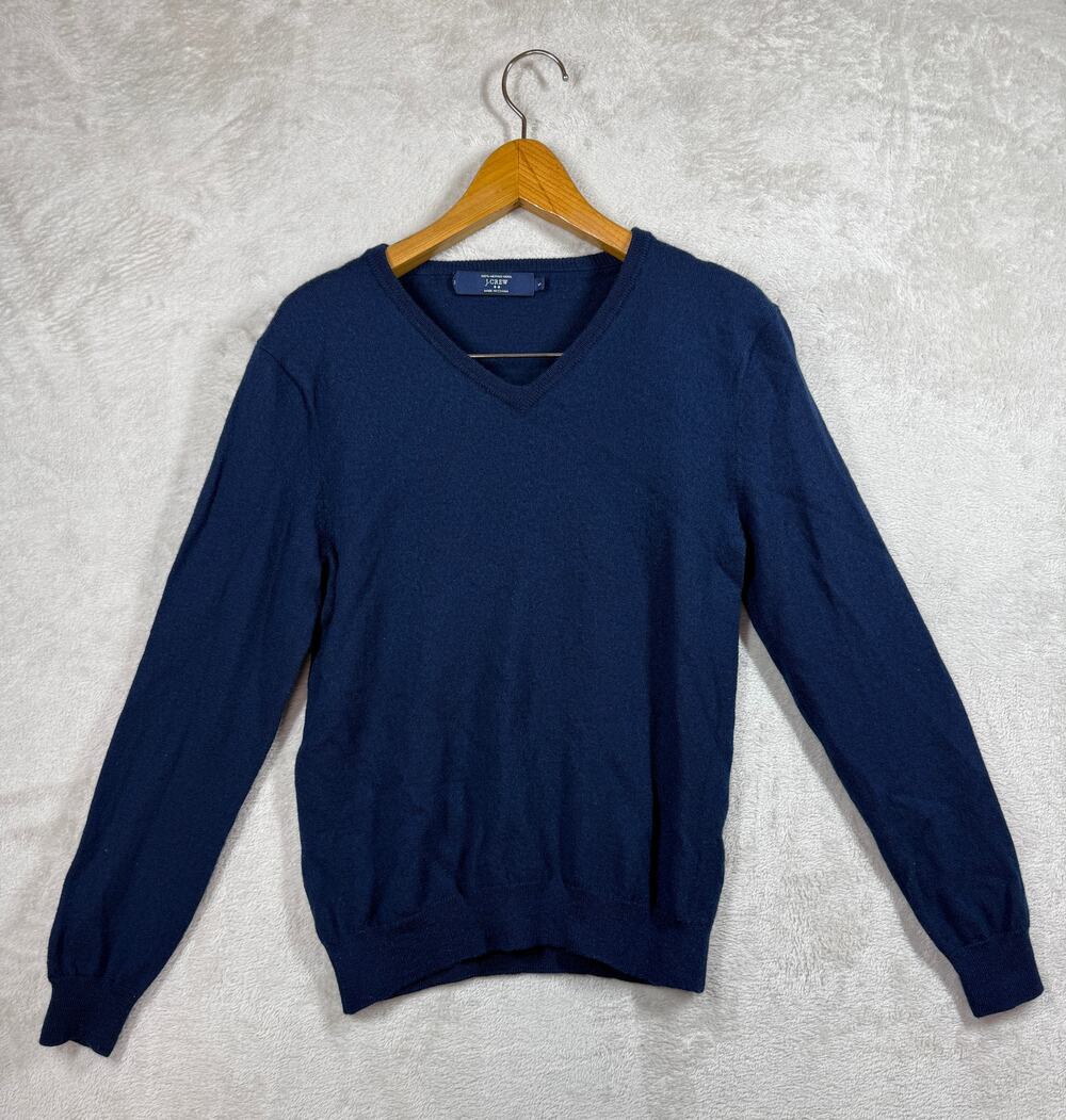 J CREW Mens Sweater MERINO WOOL Blue Size Small Knit V Neck